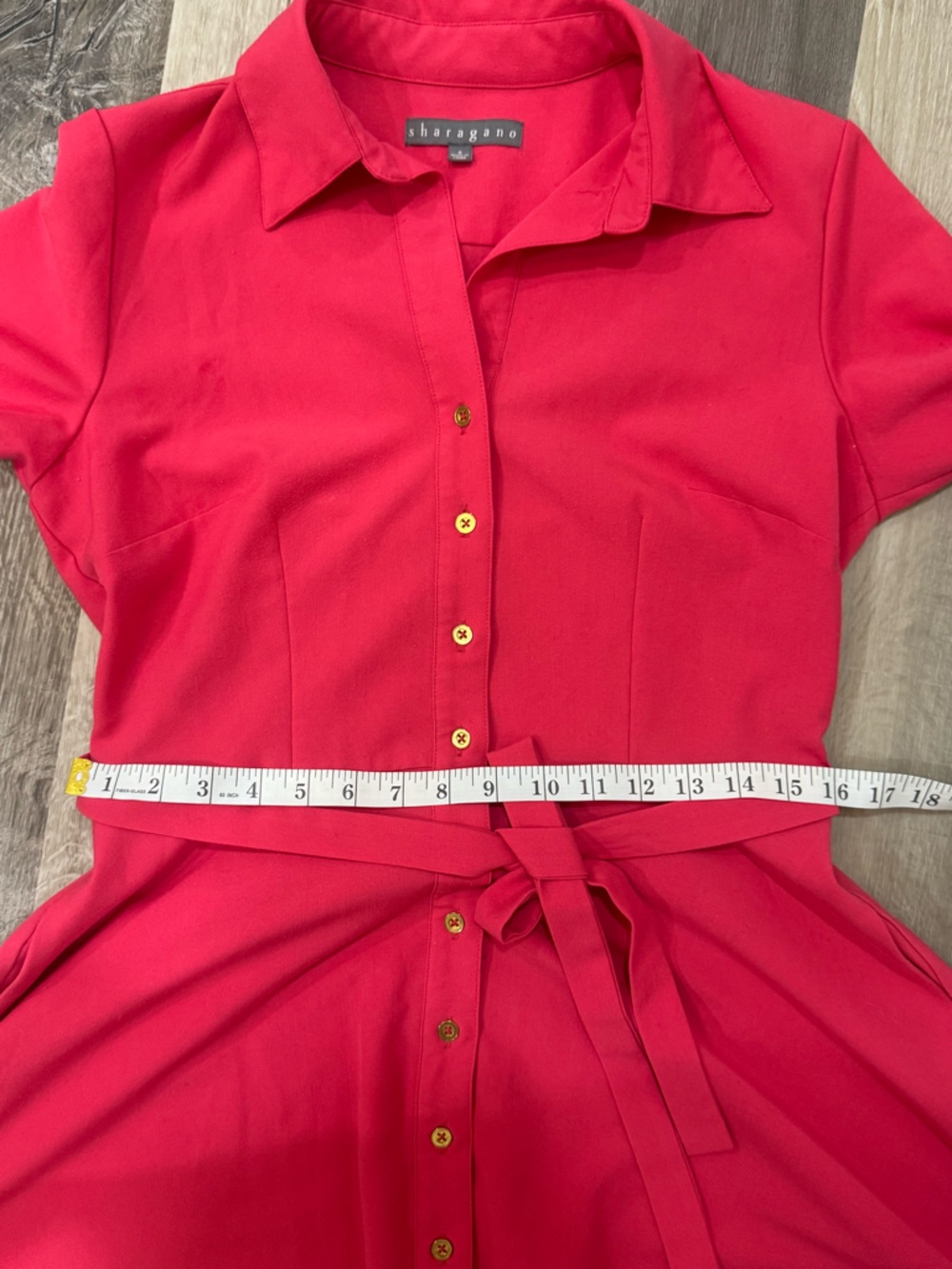 Sharagano Coral Pink Button-Front Tie-Waist Shirt Midi Dress - Picture 8 of 9